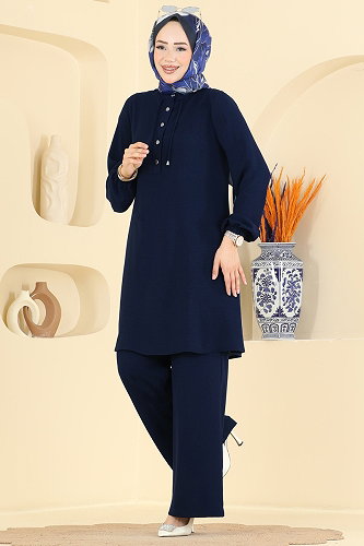 moda selvim طقم كحلي فاتح 2933SL432 - Thumbnail