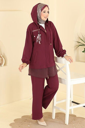 moda selvim طقم خمري 2943SL432 - Thumbnail