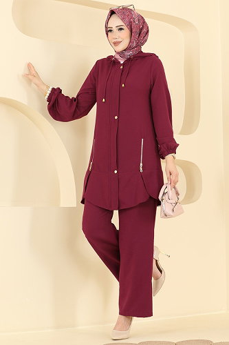 moda selvim طقم خمري 2949SL432 - Thumbnail