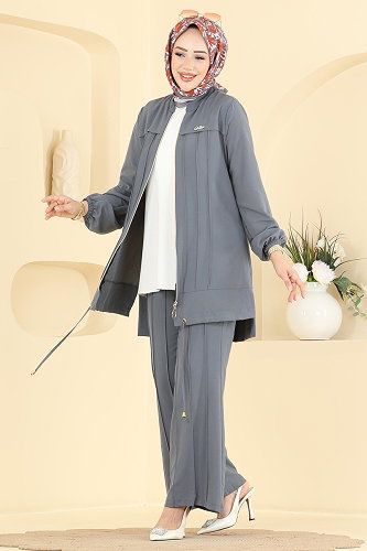 moda selvim طقم رمادي غامق 2950SL432 - Thumbnail