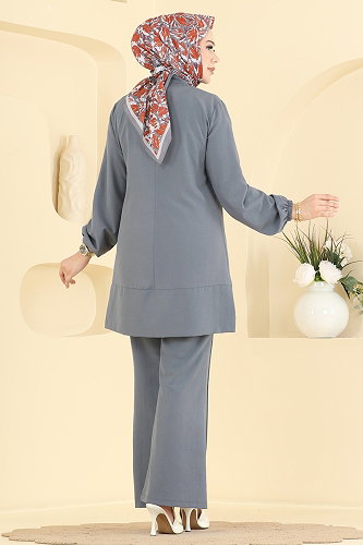 moda selvim طقم رمادي غامق 2950SL432 - Thumbnail