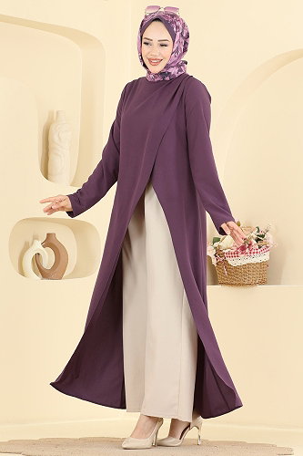 moda selvim طقم بنفسجي فاتح & بيج 2956SL432 - Thumbnail
