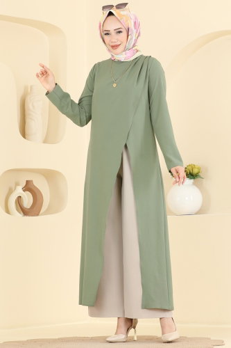 S.L. - طقم أخضر عشبي وبيج 2956SL432