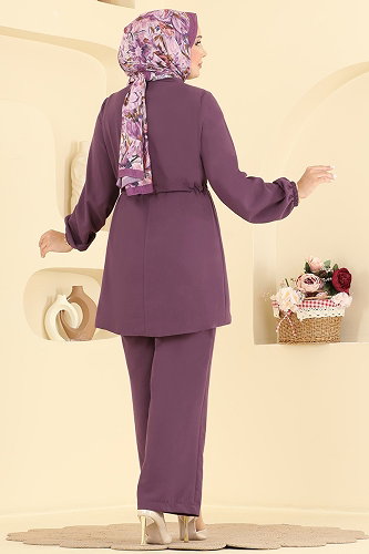 moda selvim طقم ليلكي غامق 2957SL432 - Thumbnail