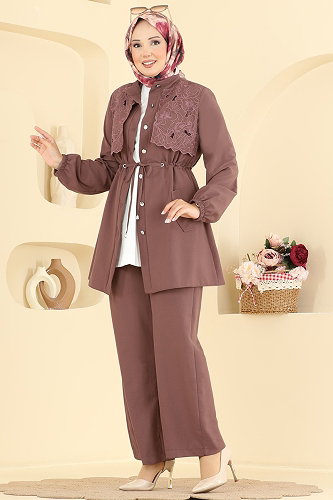 moda selvim طقم بيج وردي 2957SL432 - Thumbnail