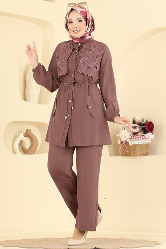 moda selvim طقم بيج وردي 2957SL432 - Thumbnail
