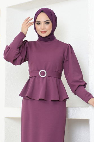 moda selvim طقم ليلكي غامق 3002HBS856 - Thumbnail