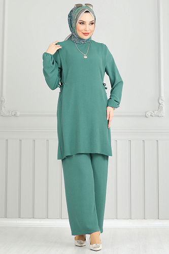 moda selvim طقم أخضر باهت 3004BM387 - Thumbnail