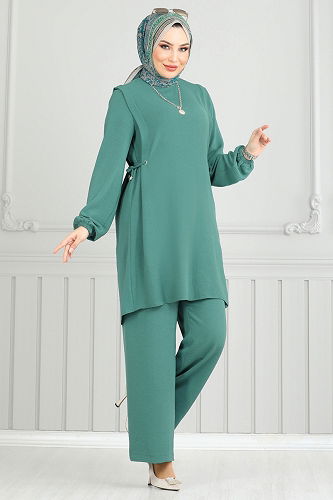 moda selvim طقم أخضر باهت 3004BM387 - Thumbnail