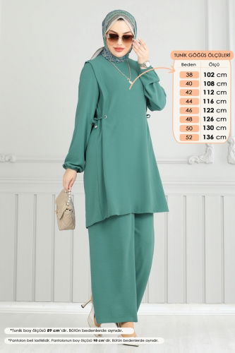 moda selvim طقم أخضر باهت 3004BM387 - Thumbnail