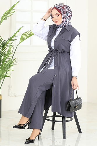 moda selvim طقم رمادي غامق 3017BLU797 - Thumbnail