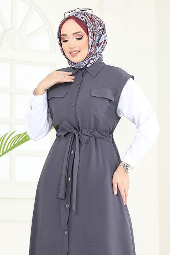 moda selvim طقم رمادي غامق 3017BLU797 - Thumbnail