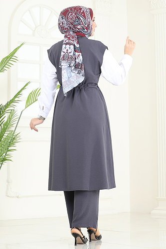 moda selvim طقم رمادي غامق 3017BLU797 - Thumbnail