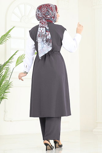 moda selvim طقم رمادي غامق 3017BLU797 - Thumbnail