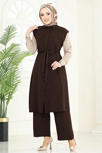 moda selvim طقم بني غامق 3017BLU797 - Thumbnail