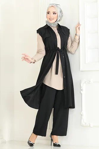 moda selvim طقم أسود 3017BLU797 - Thumbnail