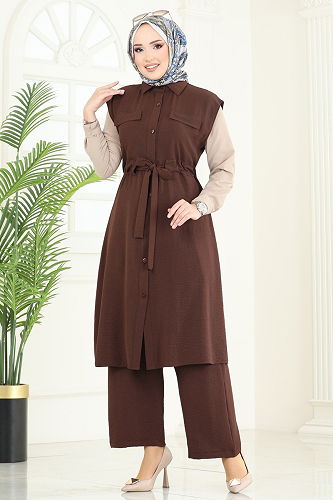 moda selvim طقم بني 3017BLU797 - Thumbnail