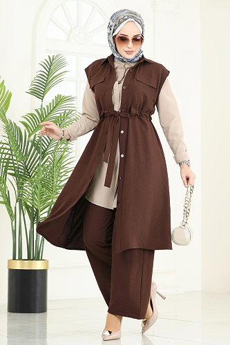 moda selvim طقم بني 3017BLU797 - Thumbnail