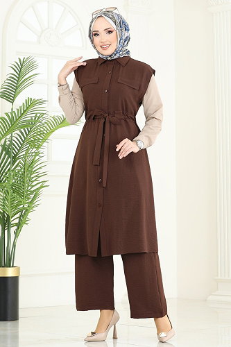 moda selvim طقم بني 3017BLU797 - Thumbnail