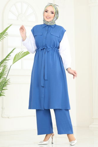 moda selvim طقم ازرق 3017BLU797 - Thumbnail
