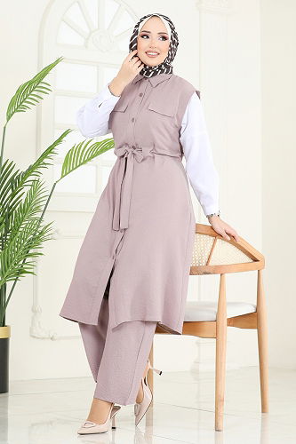 moda selvim طقم بيج 3017BLU797 - Thumbnail