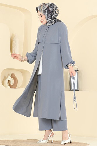 moda selvim طقم رمادي 3037SMD1186 - Thumbnail