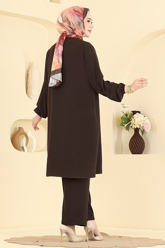 moda selvim طقم بني غامق 3039SMD1186 - Thumbnail