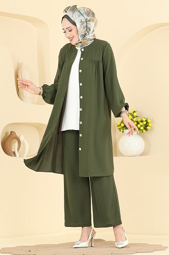 moda selvim طقم اخضر عفني 3039SMD1186 - Thumbnail