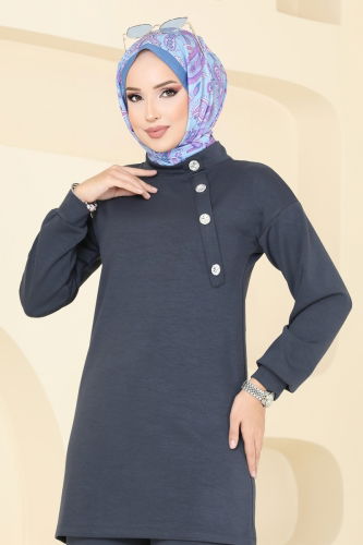 moda selvim طقم رمادي غامق 3041HBS856 - Thumbnail