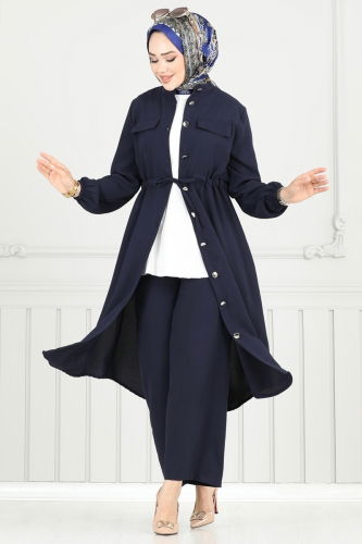 moda selvim طقم كحلي 3053KTR750 - Thumbnail