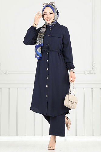 moda selvim طقم كحلي 3053KTR750 - Thumbnail