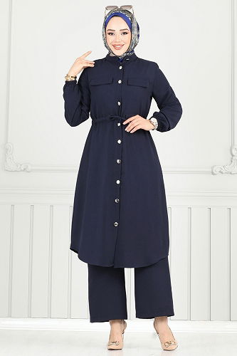 moda selvim طقم كحلي 3053KTR750 - Thumbnail