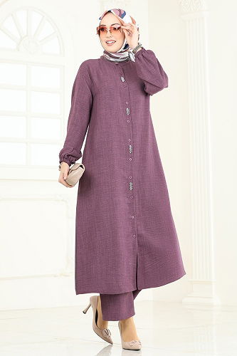 moda selvim طقم ليلكي غامق 3066HBS856 - Thumbnail