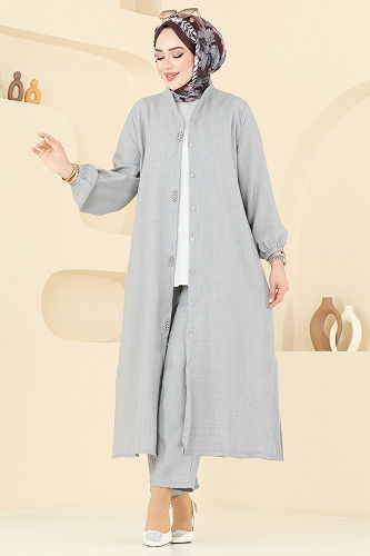 moda selvim طقم رمادي فاتح 3066HBS856 - Thumbnail