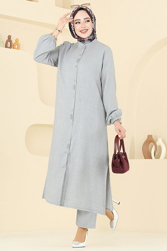 moda selvim طقم رمادي فاتح 3066HBS856 - Thumbnail