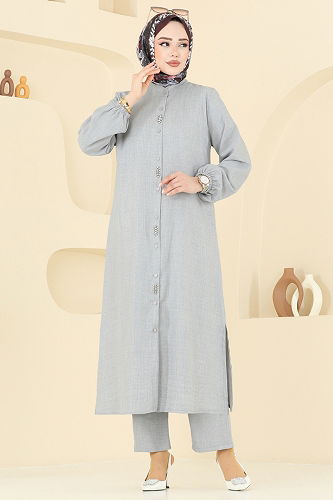 moda selvim طقم رمادي فاتح 3066HBS856 - Thumbnail