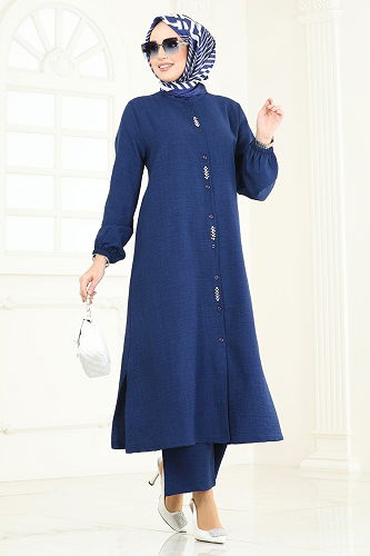 moda selvim طقم كحلي فاتح 3066HBS856 - Thumbnail