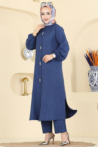 moda selvim طقم كحلي فاتح 3066HBS856 - Thumbnail