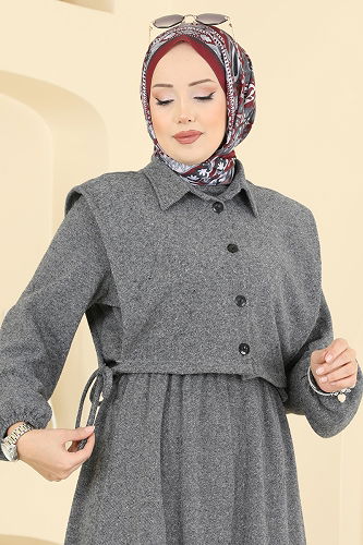 moda selvim طقم رمادي غامق 3066KTR750 - Thumbnail