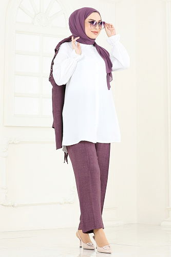 moda selvim طقم وردي غامق 3079HBS856 - Thumbnail