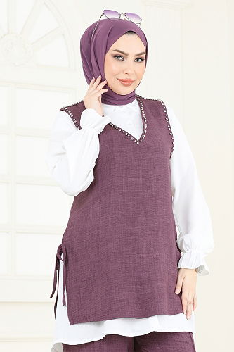 moda selvim طقم وردي غامق 3079HBS856 - Thumbnail