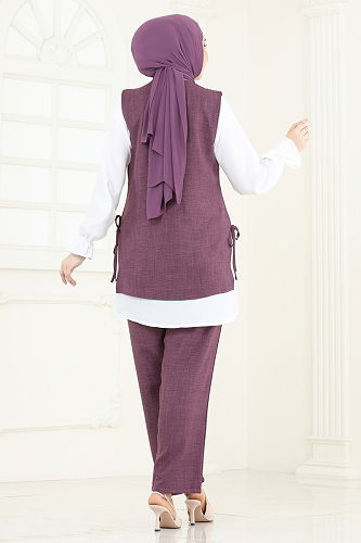 moda selvim طقم وردي غامق 3079HBS856 - Thumbnail