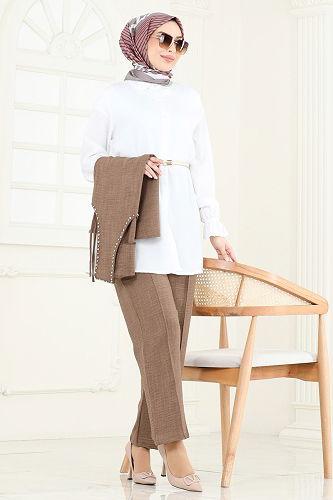 moda selvim طقم بيج غامق 3079HBS856 - Thumbnail