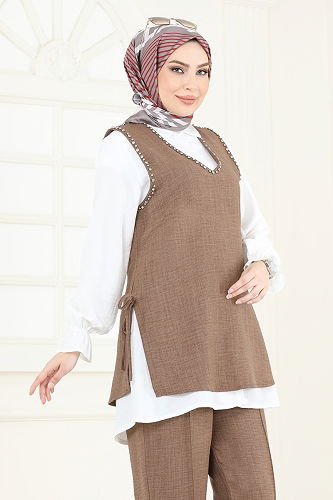 moda selvim طقم بيج غامق 3079HBS856 - Thumbnail