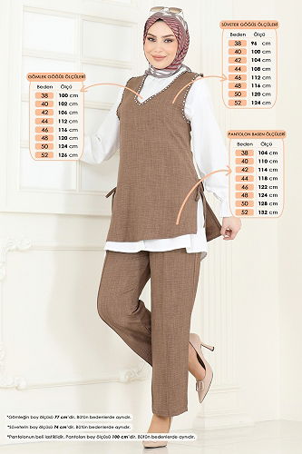 moda selvim طقم بيج غامق 3079HBS856 - Thumbnail