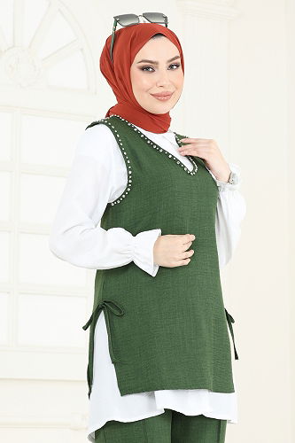 moda selvim طقم اخضر عفني 3079HBS856 - Thumbnail