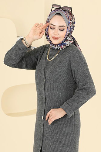 moda selvim طقم رمادي غامق 3080KLB1050 - Thumbnail