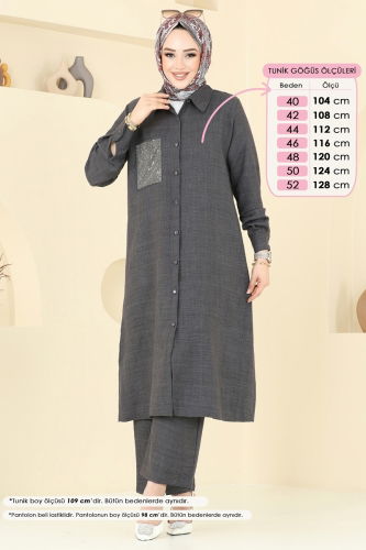 moda selvim طقم رمادي غامق 3087HBS856 - Thumbnail