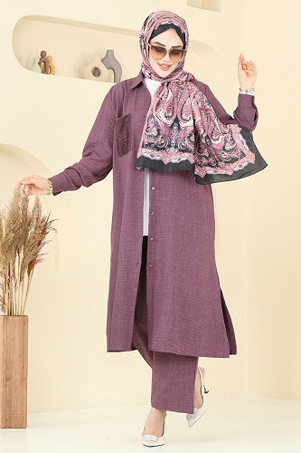 moda selvim طقم وردي غامق 3087HBS856 - Thumbnail