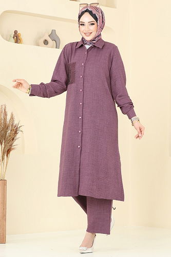 moda selvim طقم وردي غامق 3087HBS856 - Thumbnail